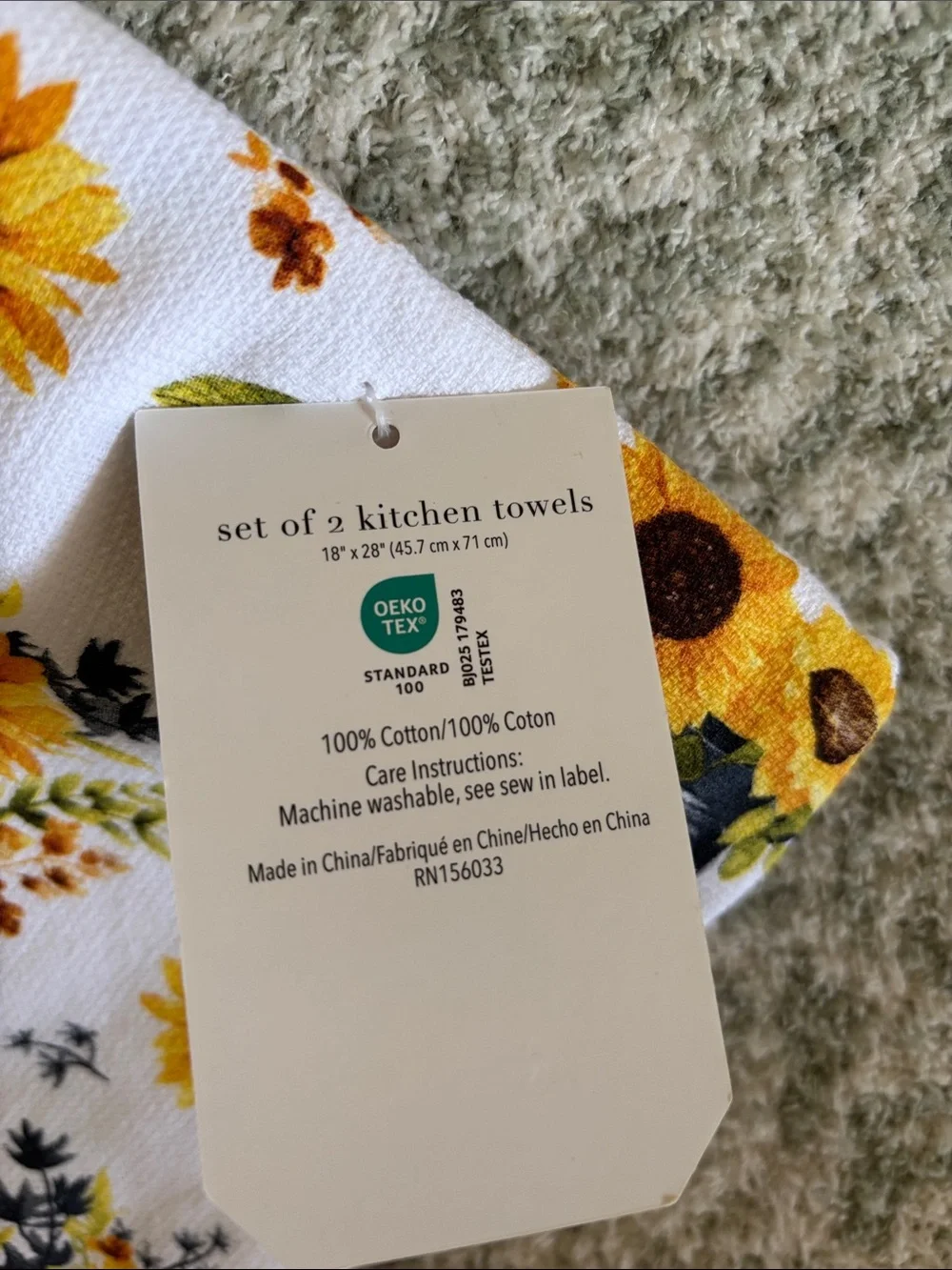 Harvest Sunflower Bouquet Kitchen Towels Set of 2 NWT Cotton 18x28”